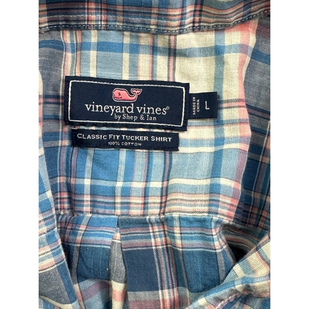 Vineyard Vines Classic Fit Tucker Shirt‎ Men's Large Blue Pink Plaid Cotton L/S